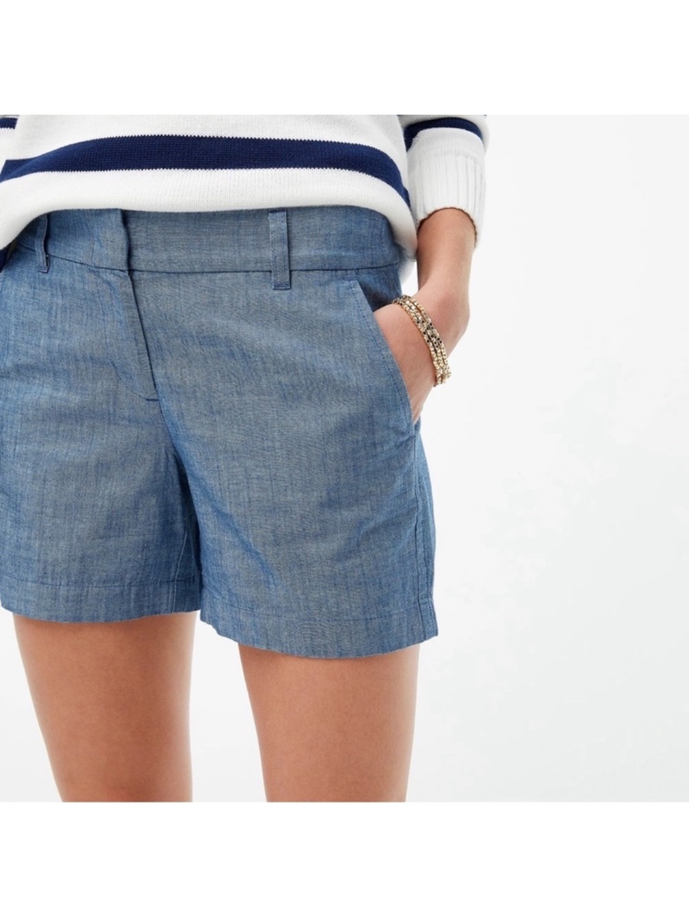 NWT J.Crew Light Blue Chambray 5” Bermuda Dressy Pockets Shorts
